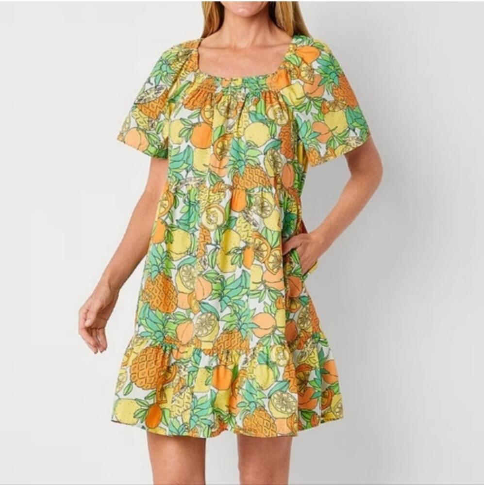 Peyton & Parker Tropical Fruit Print Short Dress Size Medium